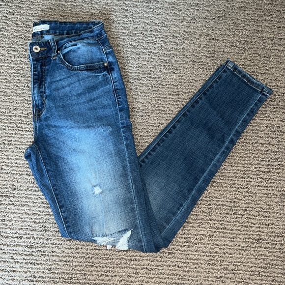 KanCan High Rise Medium Wash Ripped Knee Super Skinny Jeans, 27 - Picture 5 of 5